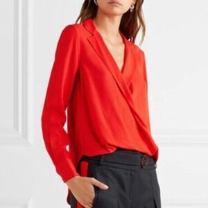 RAG & Bone Dean drape front long sleeve vneck blouse Fire red size XS $350